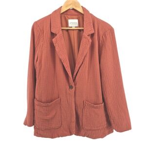 STOOSH Gauzy‎ Cotton Blazer Burnt Orange Single Button Pockets Sz M Career Work